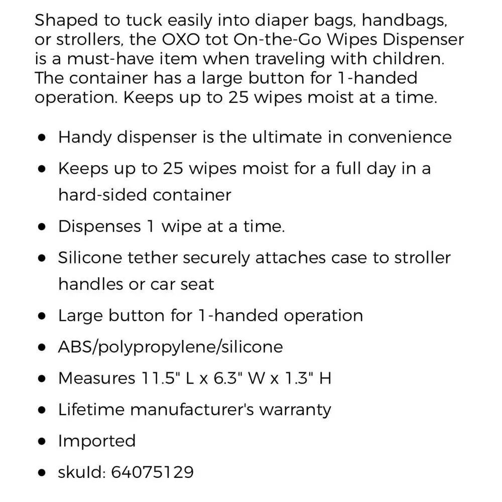 OXO Blue Tot On The Go Baby Wipes Keeper Travel Dispenser Diaper Bag Stroller